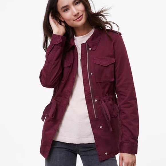 LOFT Burgundy Sateen Utility Jacket - Picture 8 of 8
